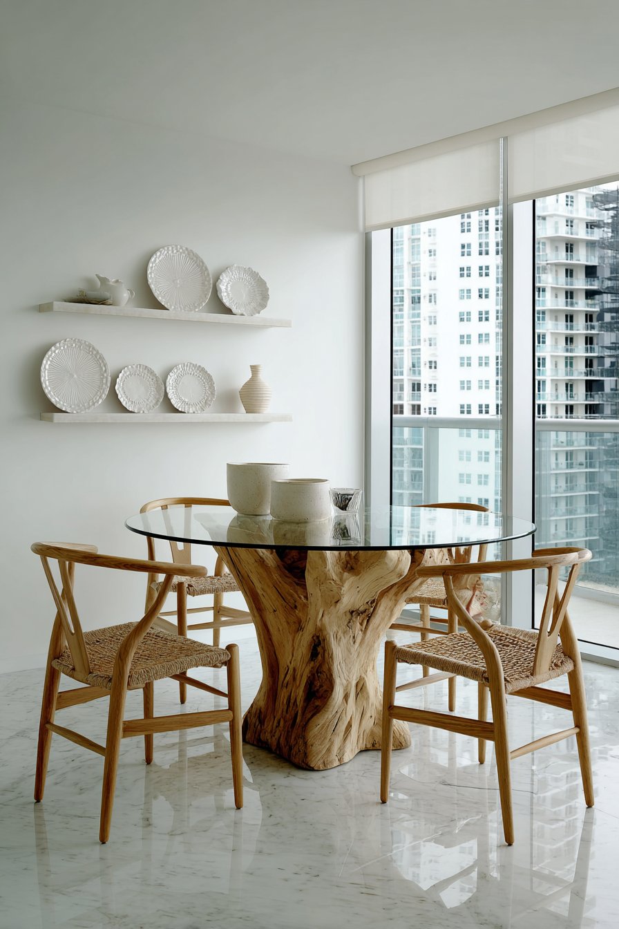 Glass-Top Transparency with Sculptural Wood Base