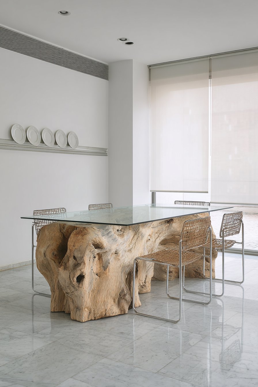Glass-Top Transparency with Sculptural Wood Base