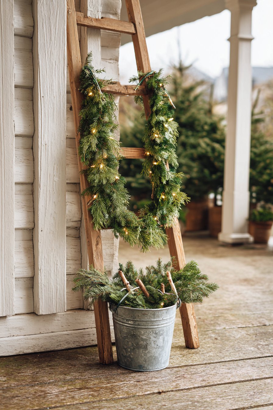 Vintage Ladder Display with Mixed Greenery