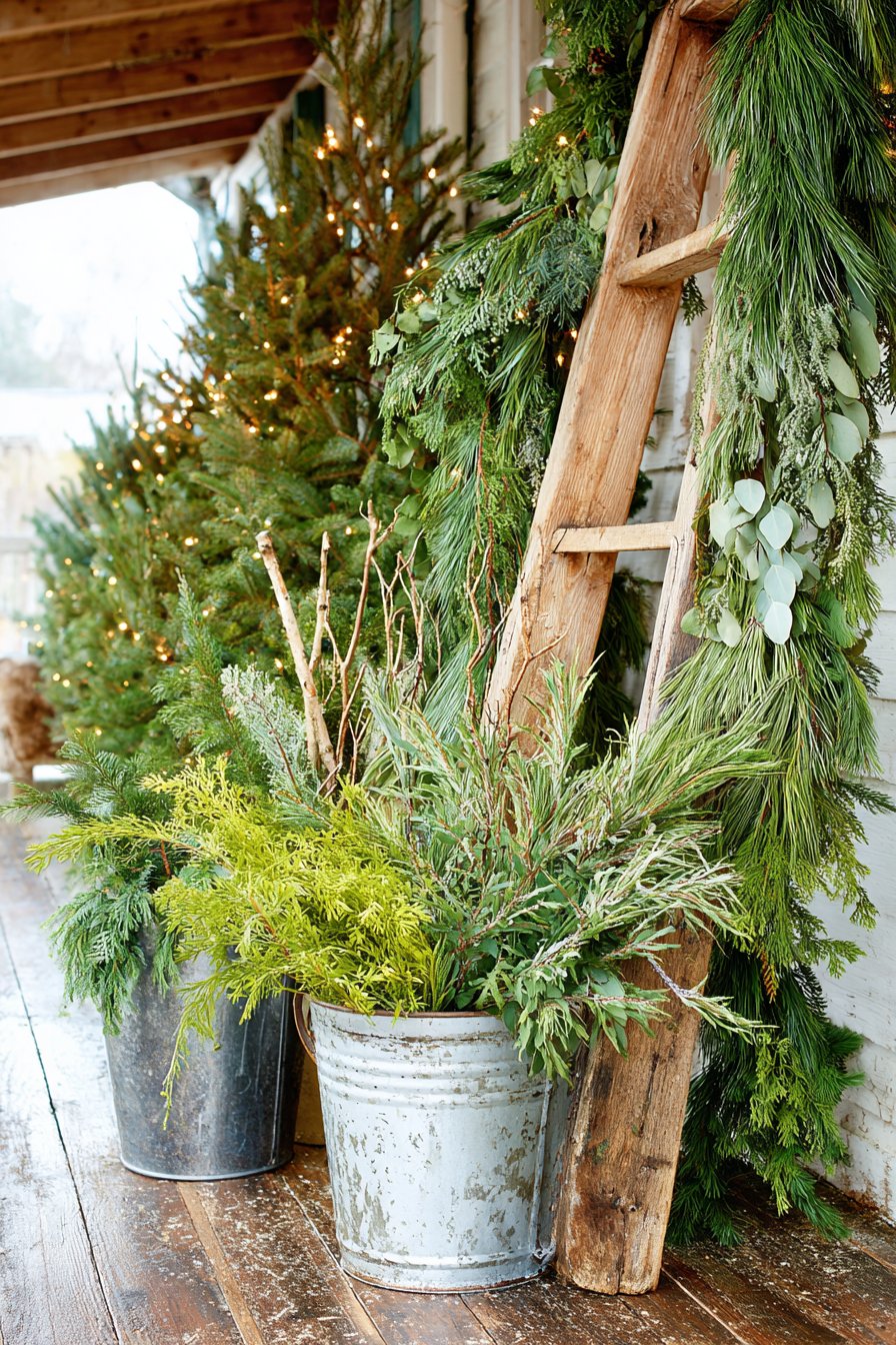 Vintage Ladder Display with Mixed Greenery