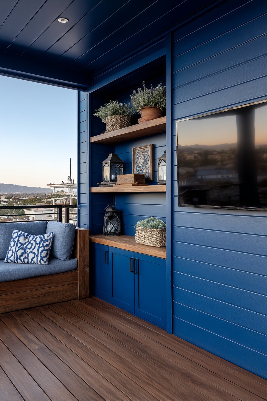Bold Navy Blue Board and Batten with Hidden TV