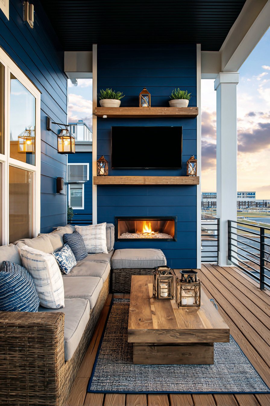 Bold Navy Blue Board and Batten with Hidden TV