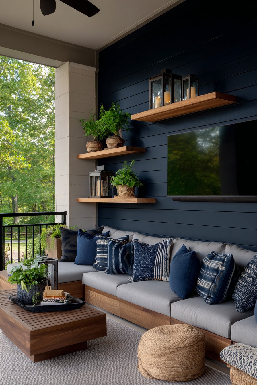 Bold Navy Blue Board and Batten with Hidden TV