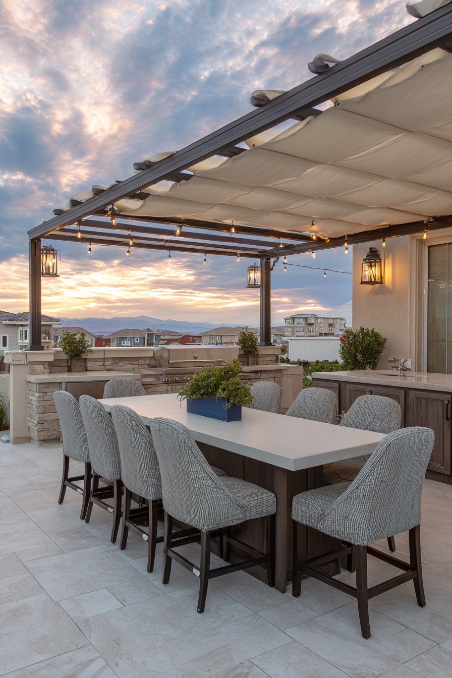 Weatherproof Retractable Canopy Entertainment Pergola