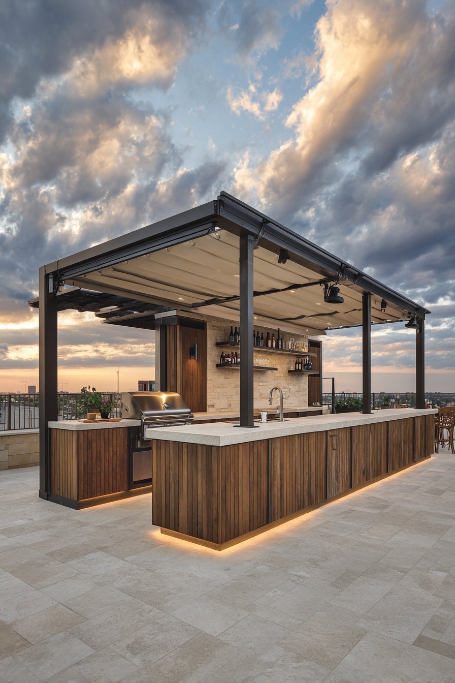 Weatherproof Retractable Canopy Entertainment Pergola