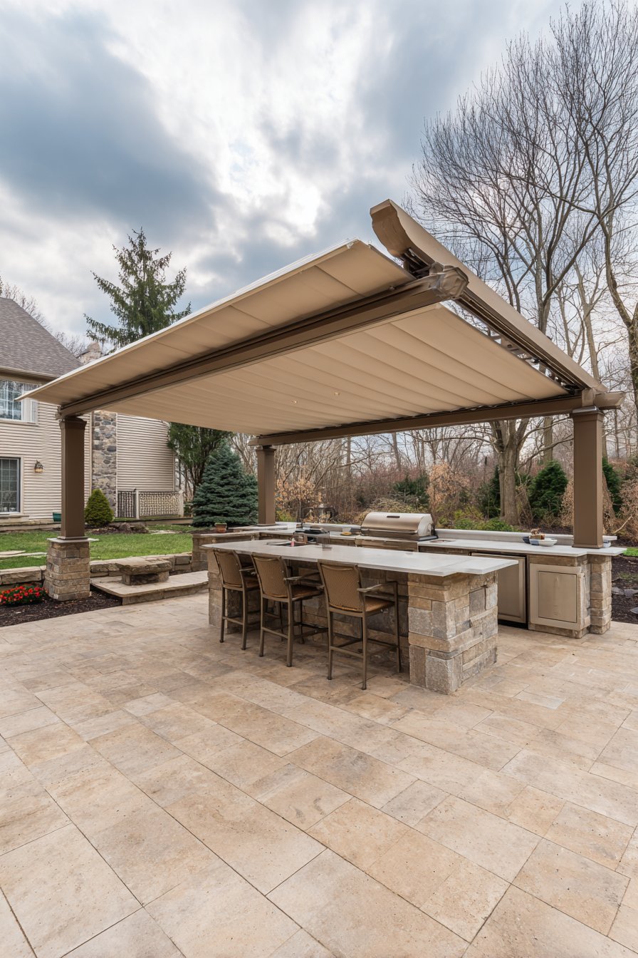 Weatherproof Retractable Canopy Entertainment Pergola