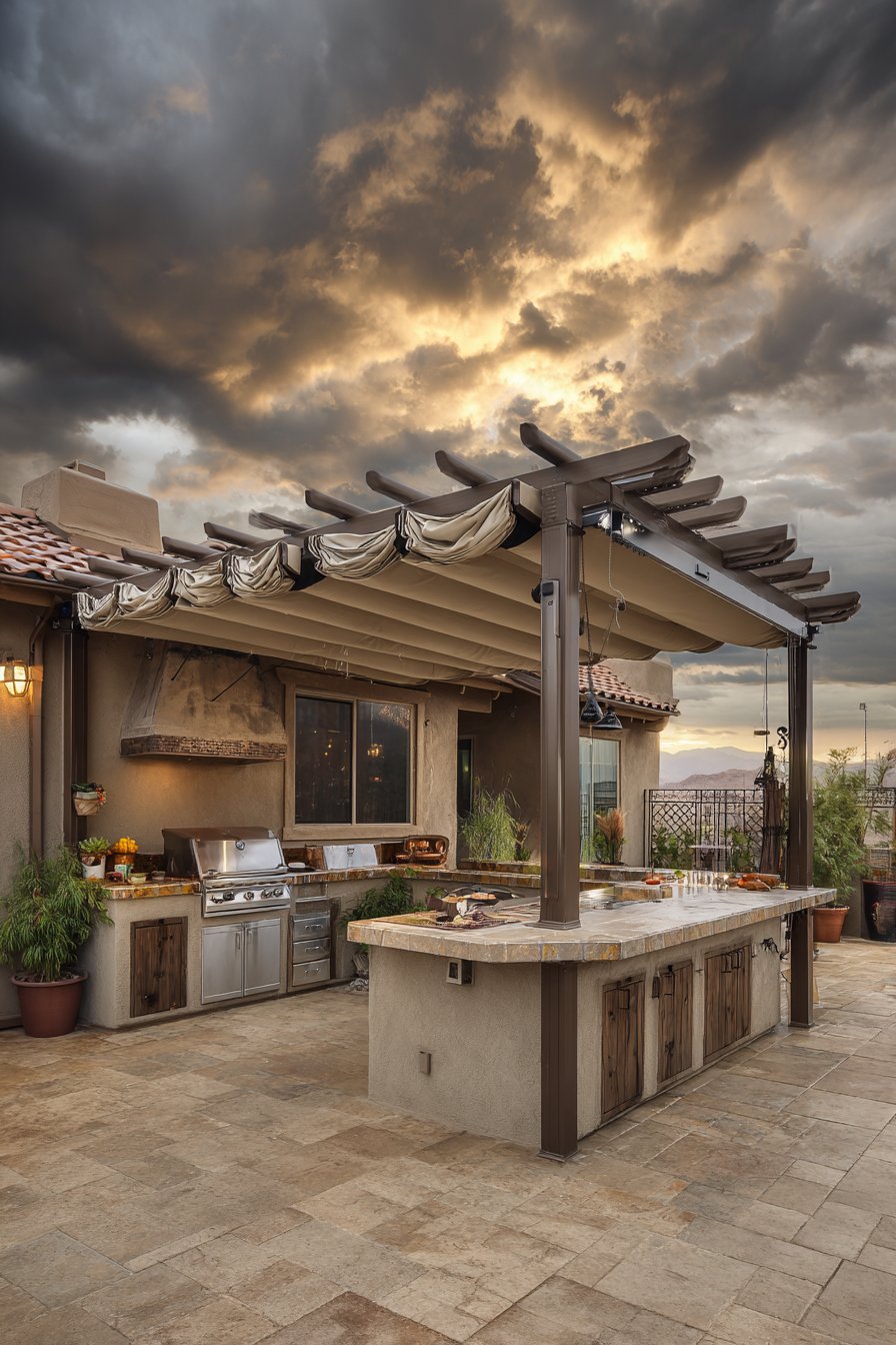 Weatherproof Retractable Canopy Entertainment Pergola