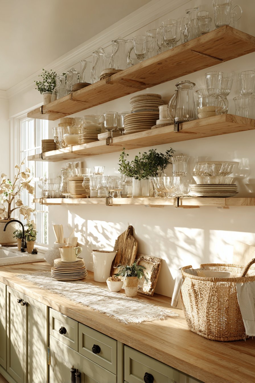 Open Shelving and Glass-Front Cabinets