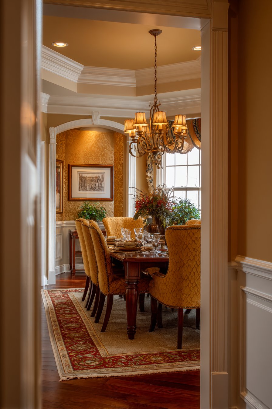 Traditional Cherry Wood Formality with Mustard Accents