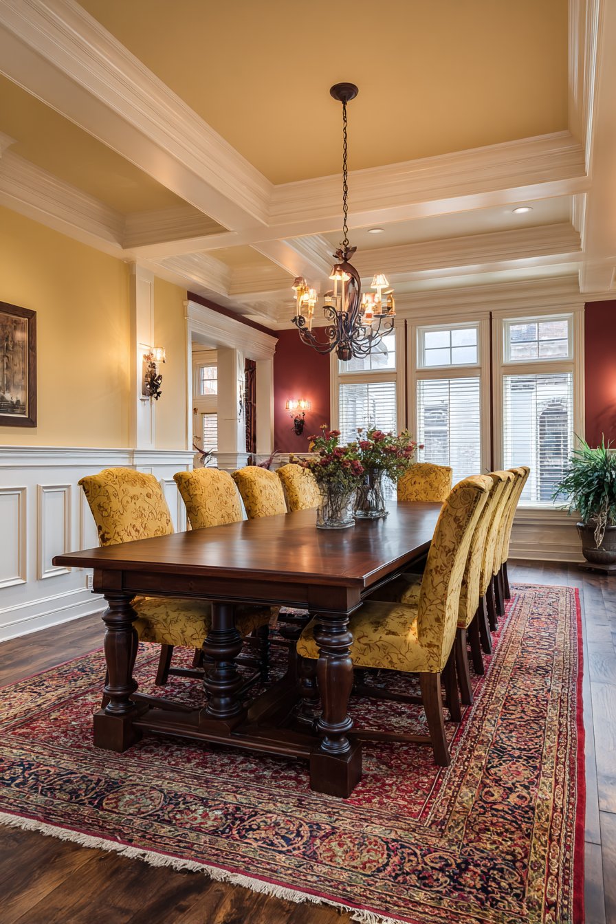 Traditional Cherry Wood Formality with Mustard Accents