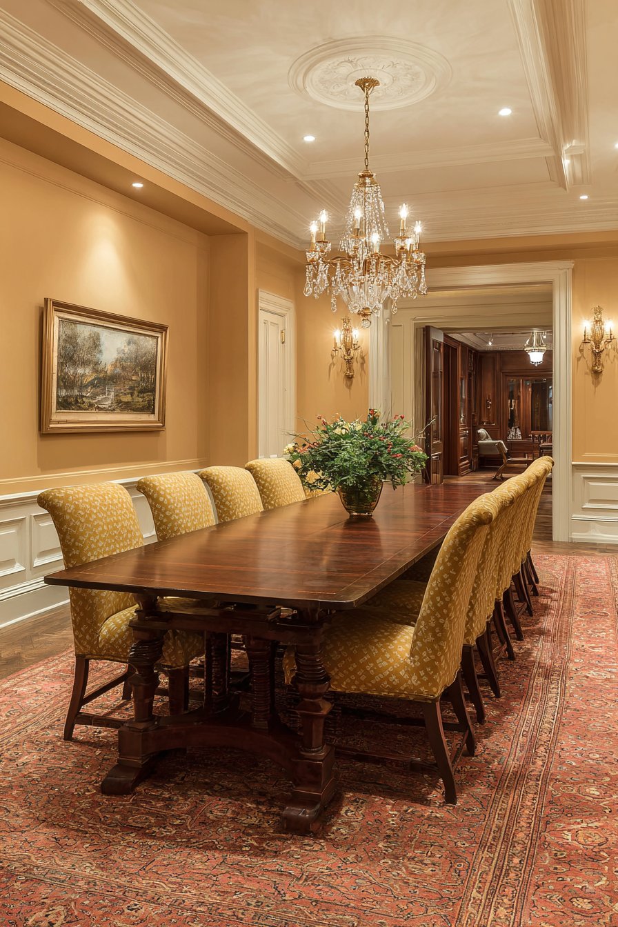 Traditional Cherry Wood Formality with Mustard Accents