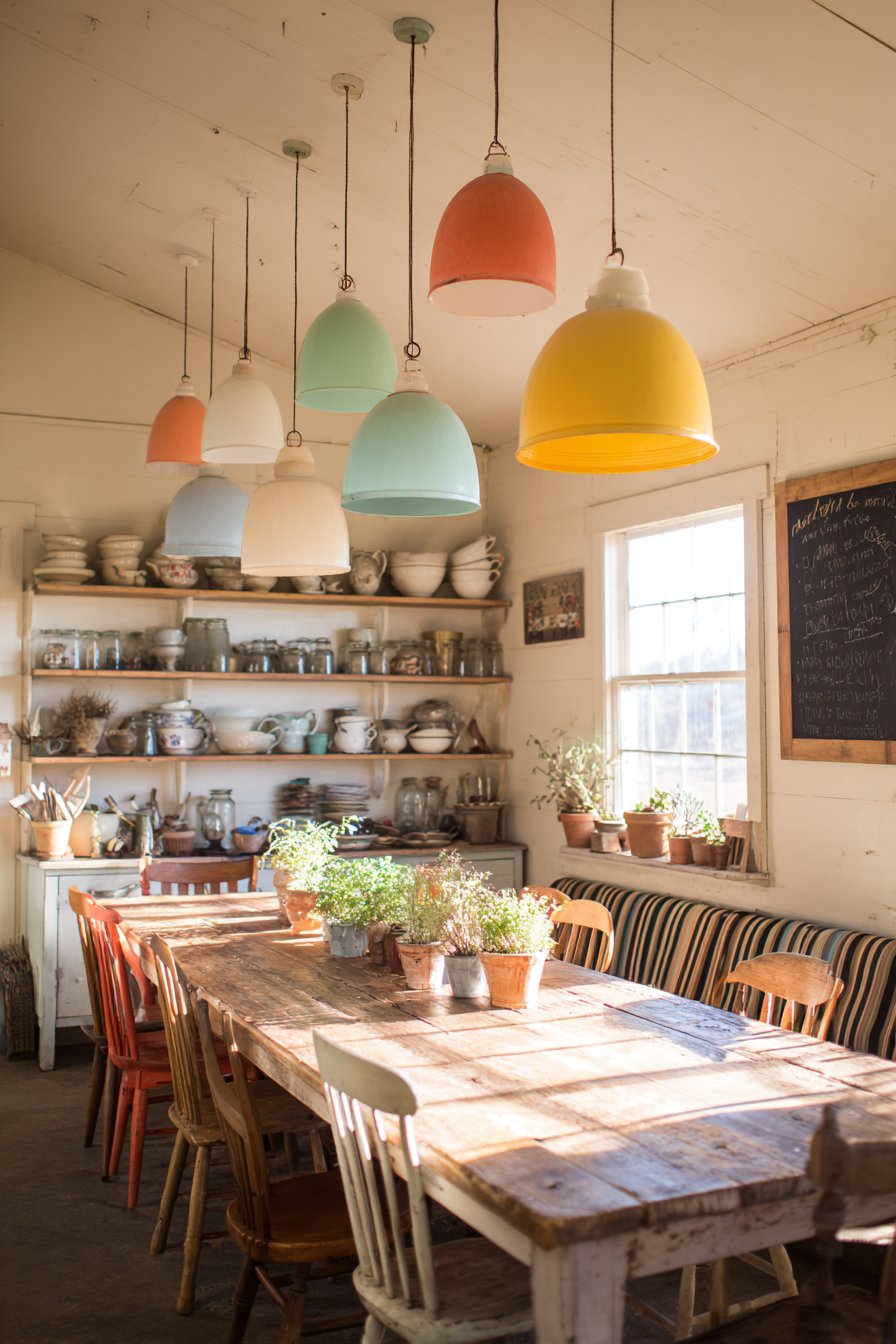 Reclaimed Wood with Coral and Striped Textiles