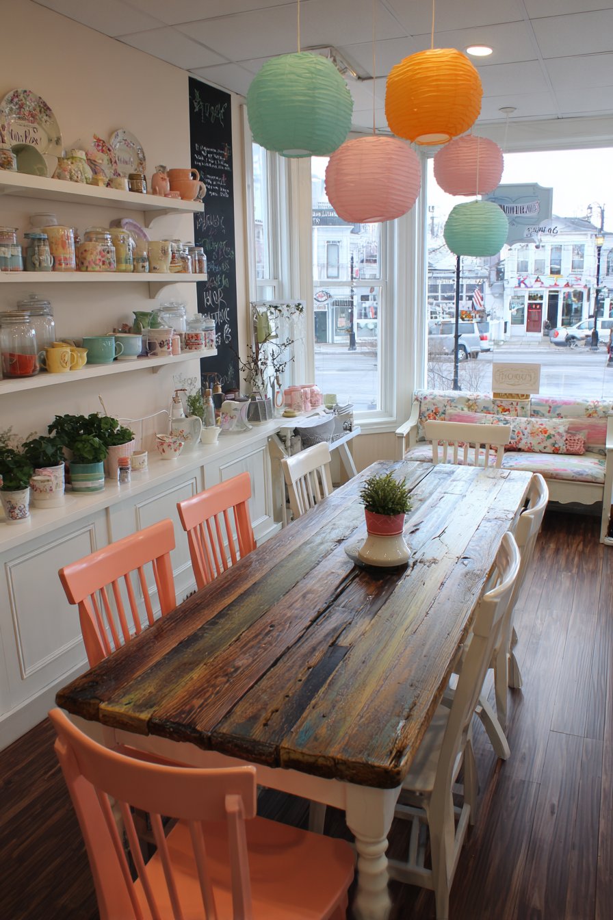 Reclaimed Wood with Coral and Striped Textiles