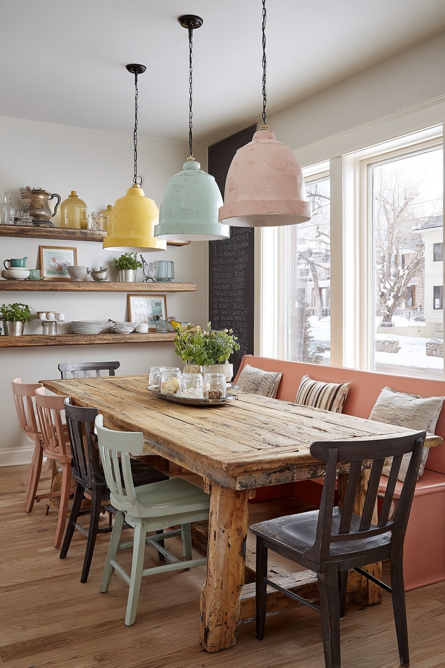 Reclaimed Wood with Coral and Striped Textiles