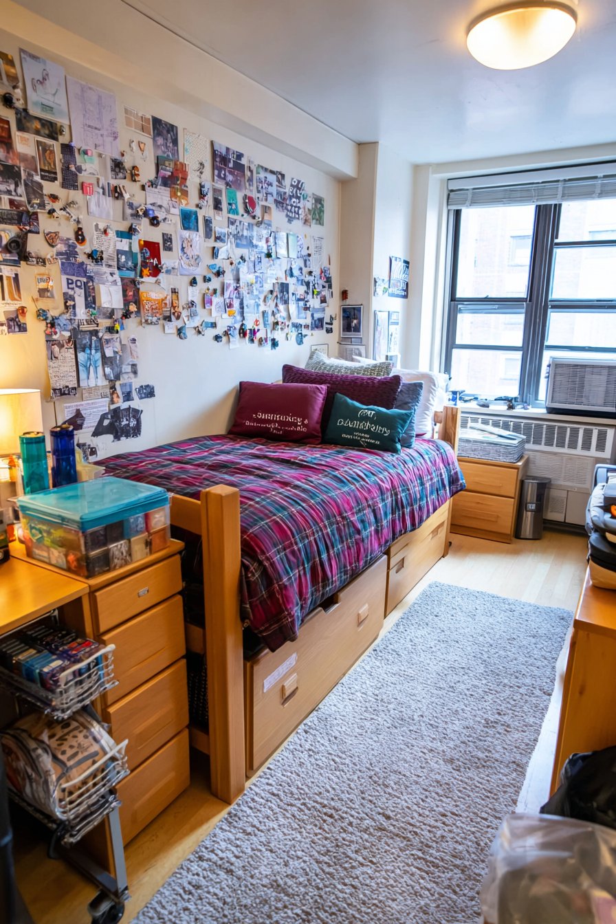 Captain's Bed Storage Solution with Plaid Comfort