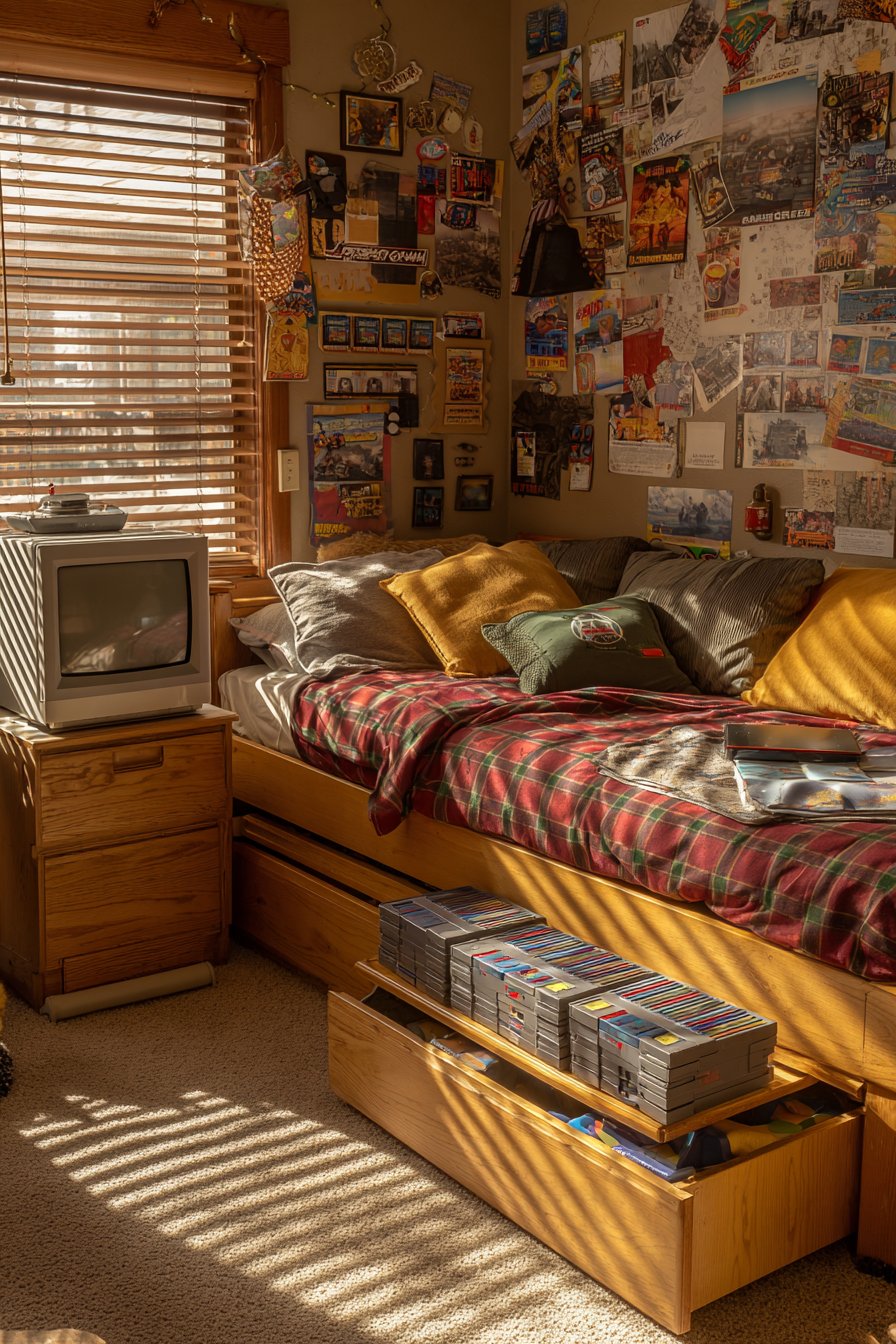 Captain's Bed Storage Solution with Plaid Comfort