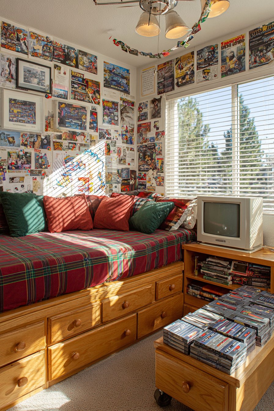 Captain's Bed Storage Solution with Plaid Comfort