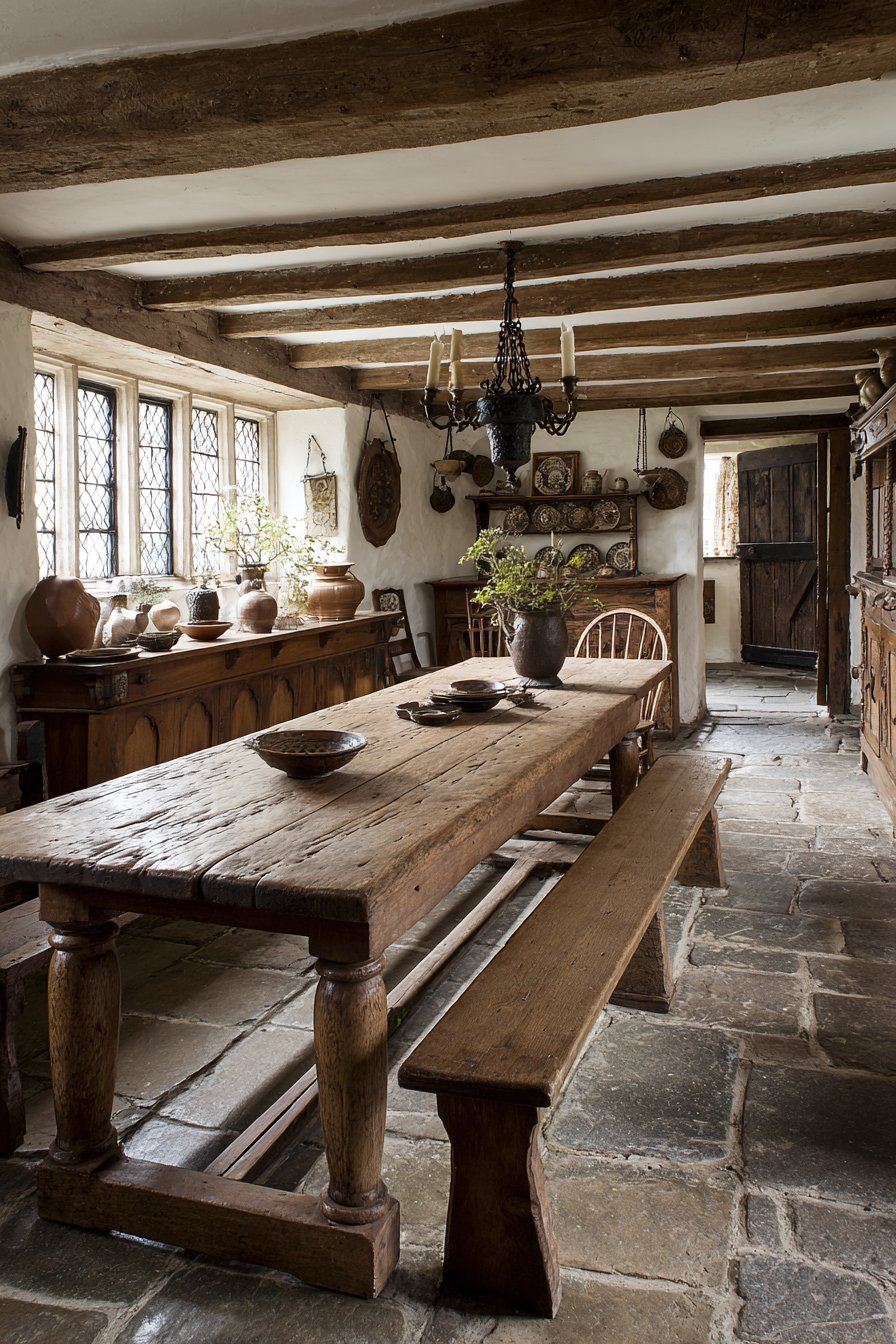  Rustic English Refectory Table Heritage