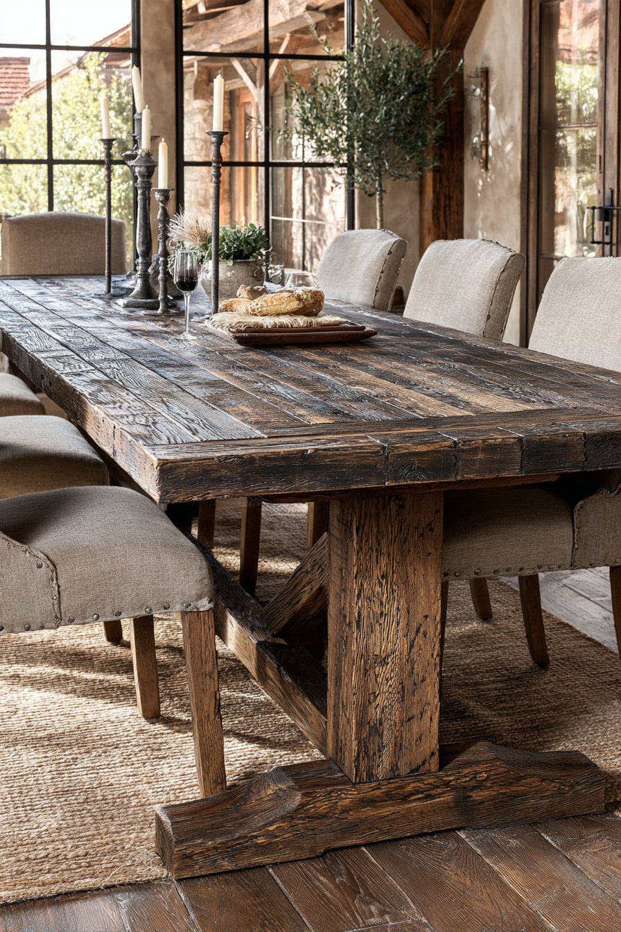 Rustic Wire-Brushed Oak Trestle Base