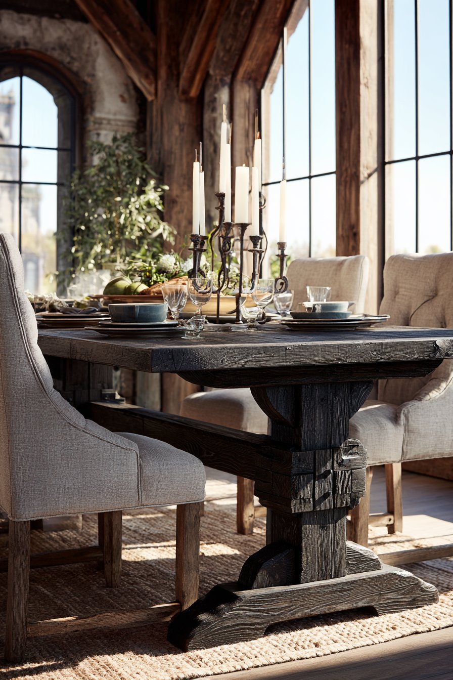 Rustic Wire-Brushed Oak Trestle Base