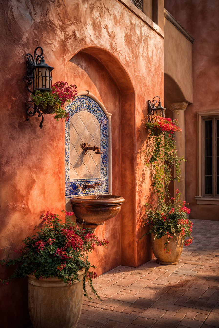 Mediterranean Terracotta Stucco with Arched Niche