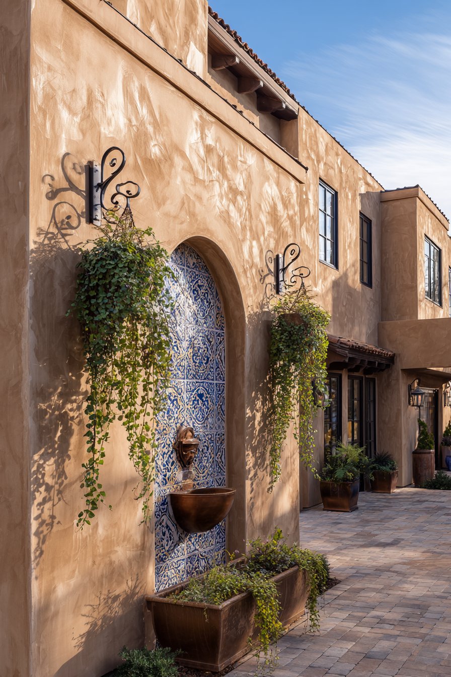 Mediterranean Terracotta Stucco with Arched Niche