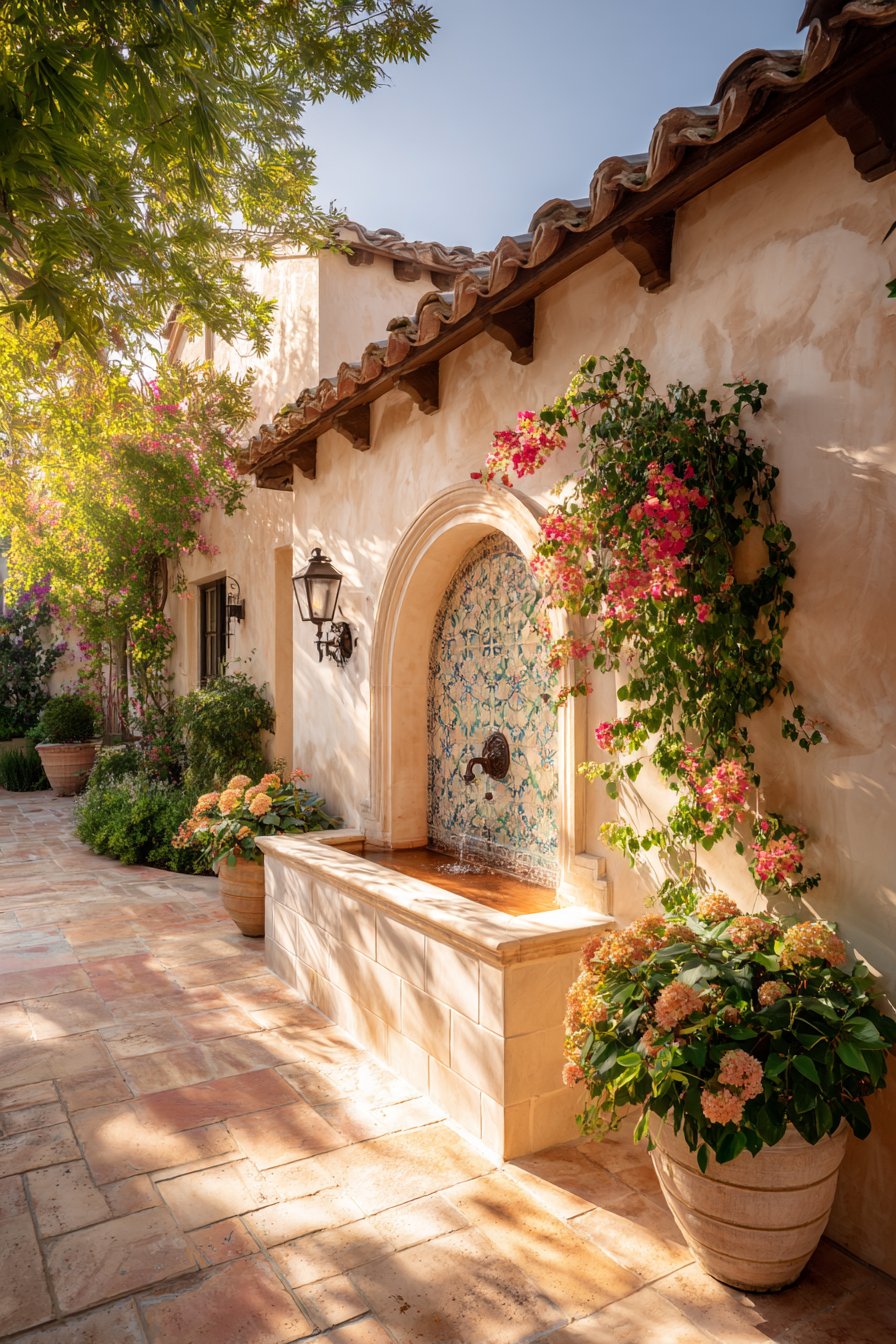 Mediterranean Terracotta Stucco with Arched Niche