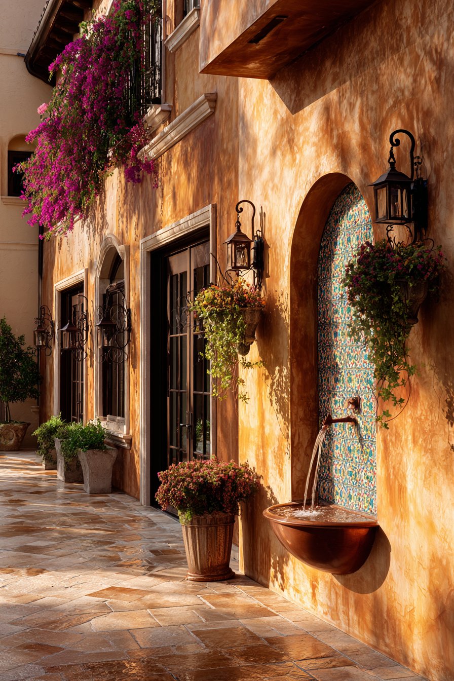 Mediterranean Terracotta Stucco with Arched Niche