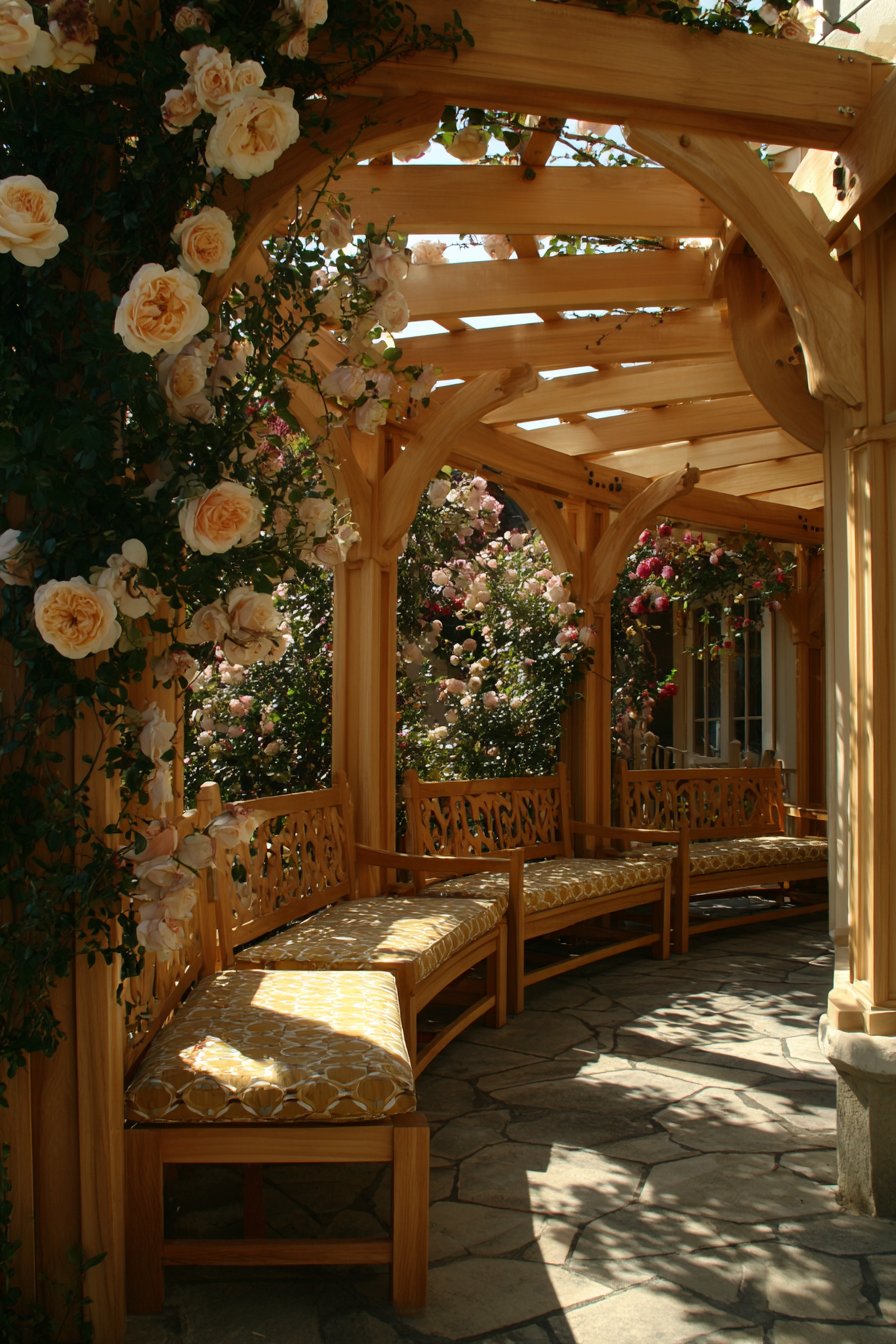 Architectural Curved Pergola with Built-In Seating