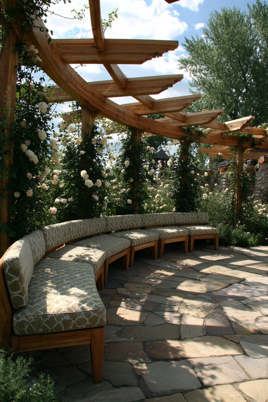 Architectural Curved Pergola with Built-In Seating