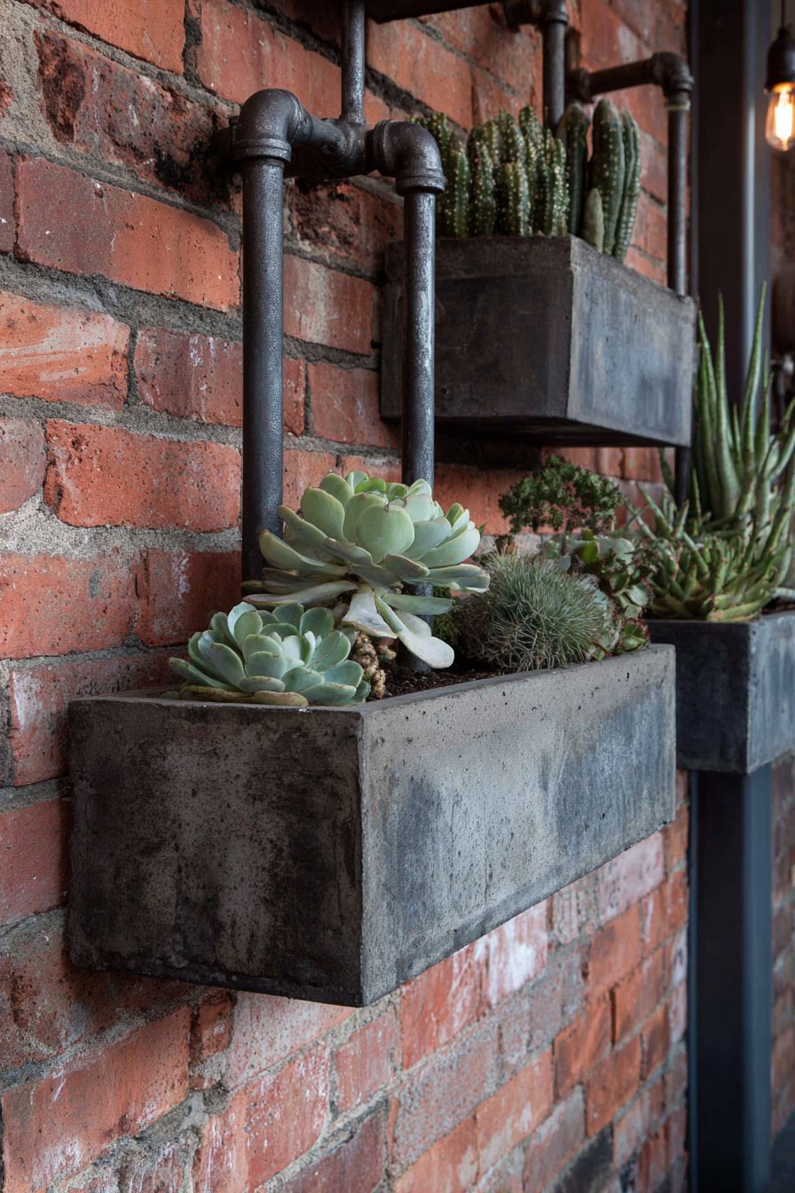 Industrial Exposed Brick with Metal Pipe Shelving