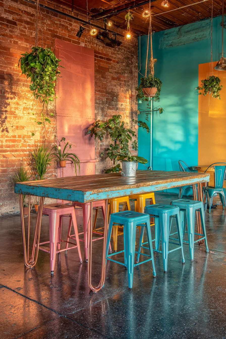 Reclaimed Door Table with Industrial Urban Elements