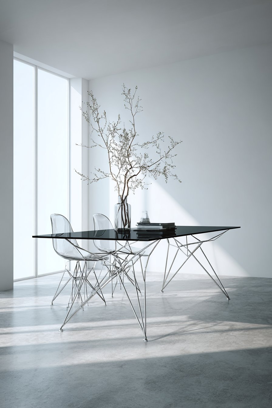 Sleek Black Glass with Geometric Steel