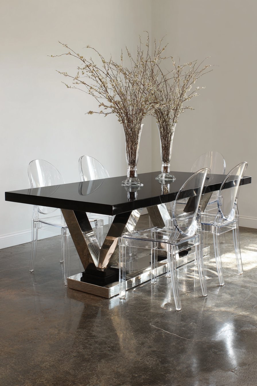 Sleek Black Glass with Geometric Steel