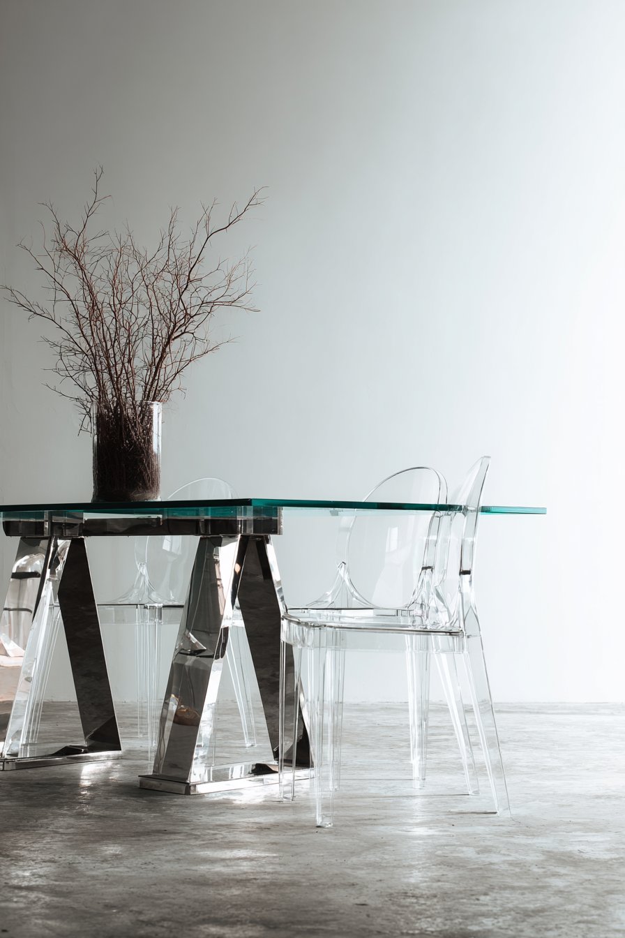 Sleek Black Glass with Geometric Steel