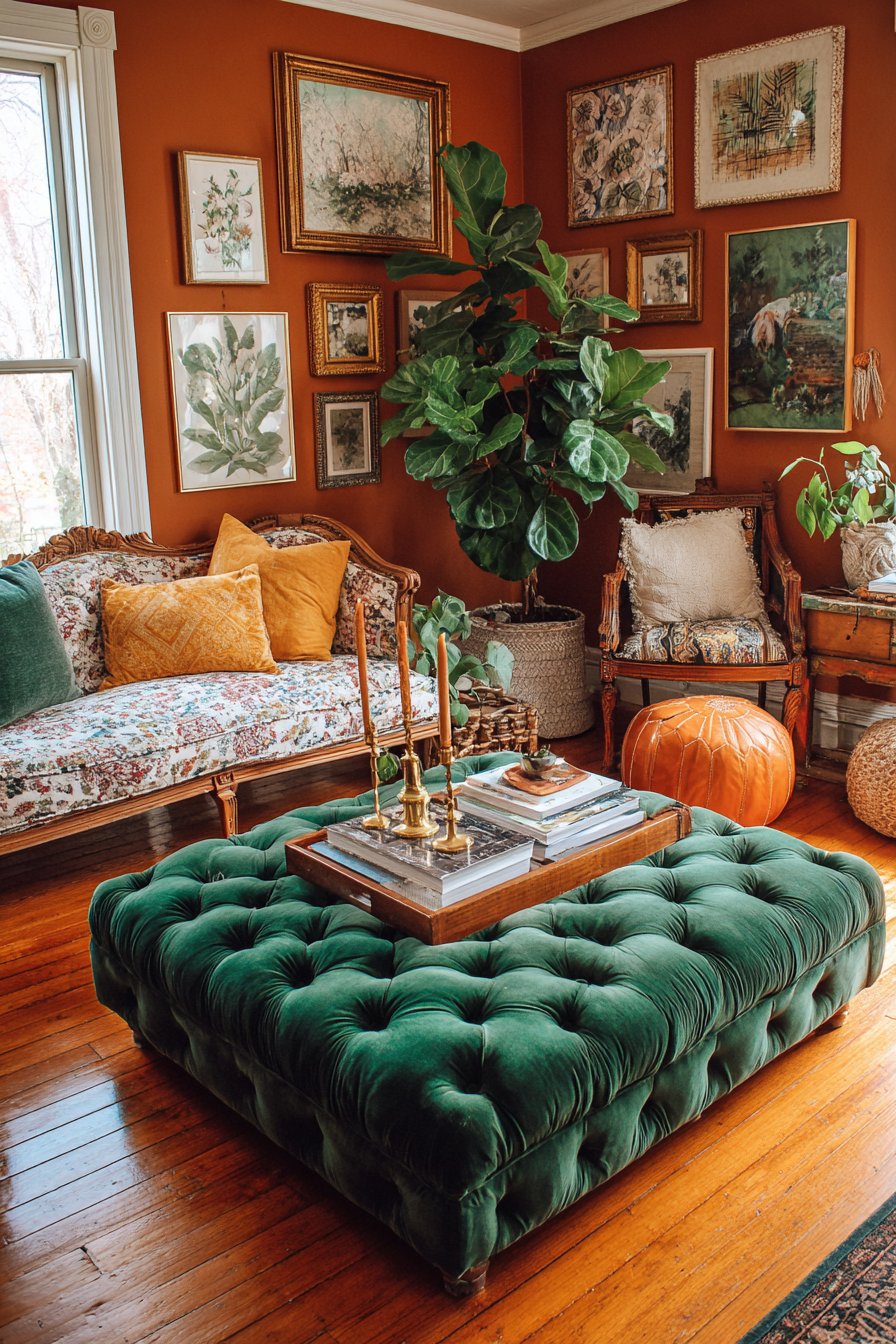 Emerald Velvet Ottoman Centerpiece