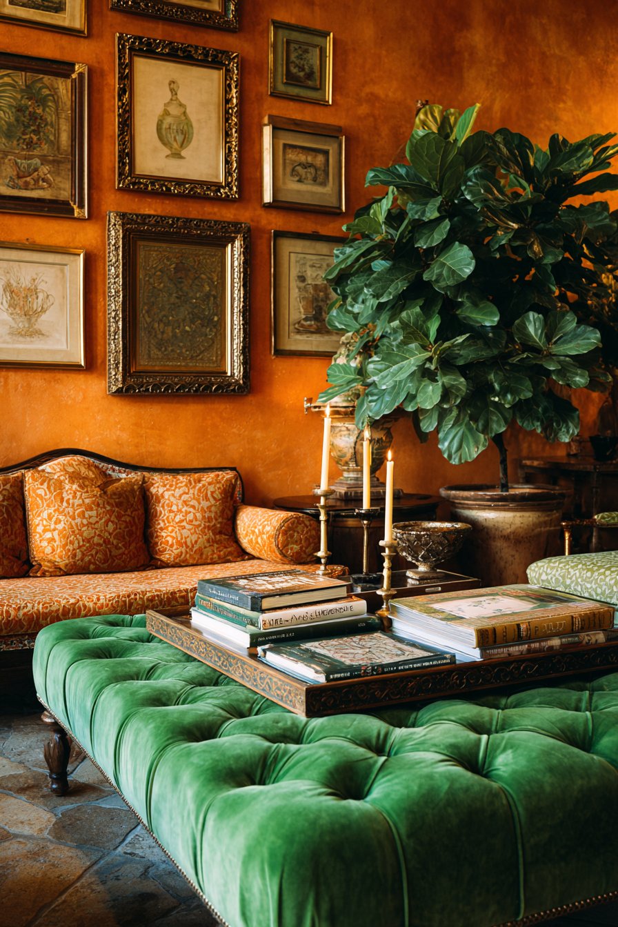 Emerald Velvet Ottoman Centerpiece