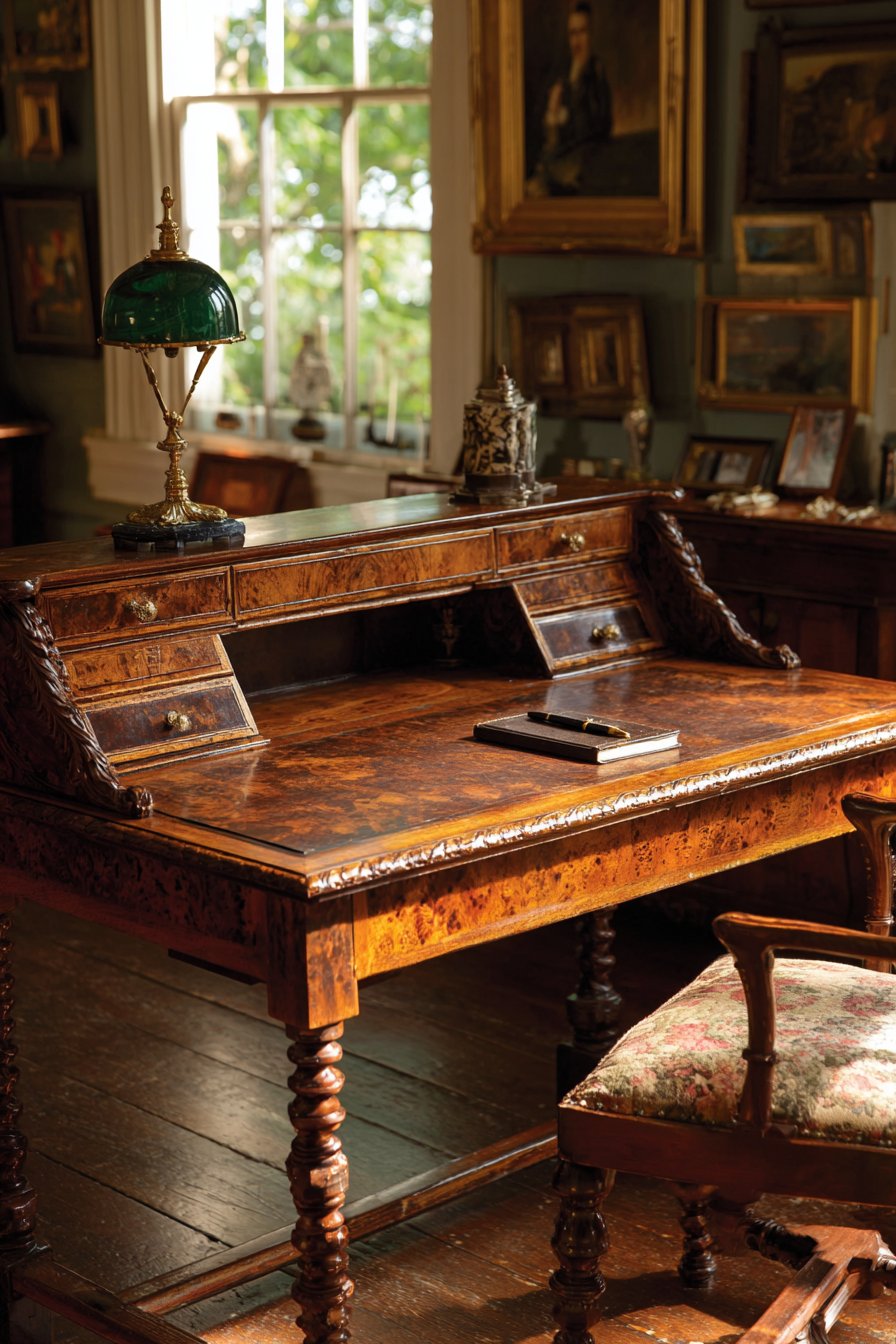 Burled Walnut Writing Desk Vignette