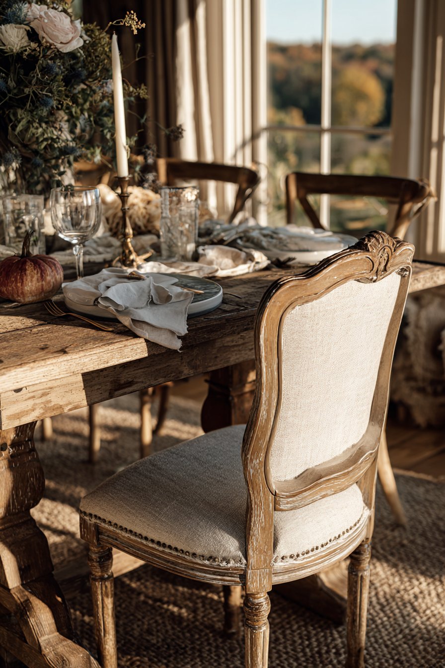 French Country Carved Frame with Linen Upholstery