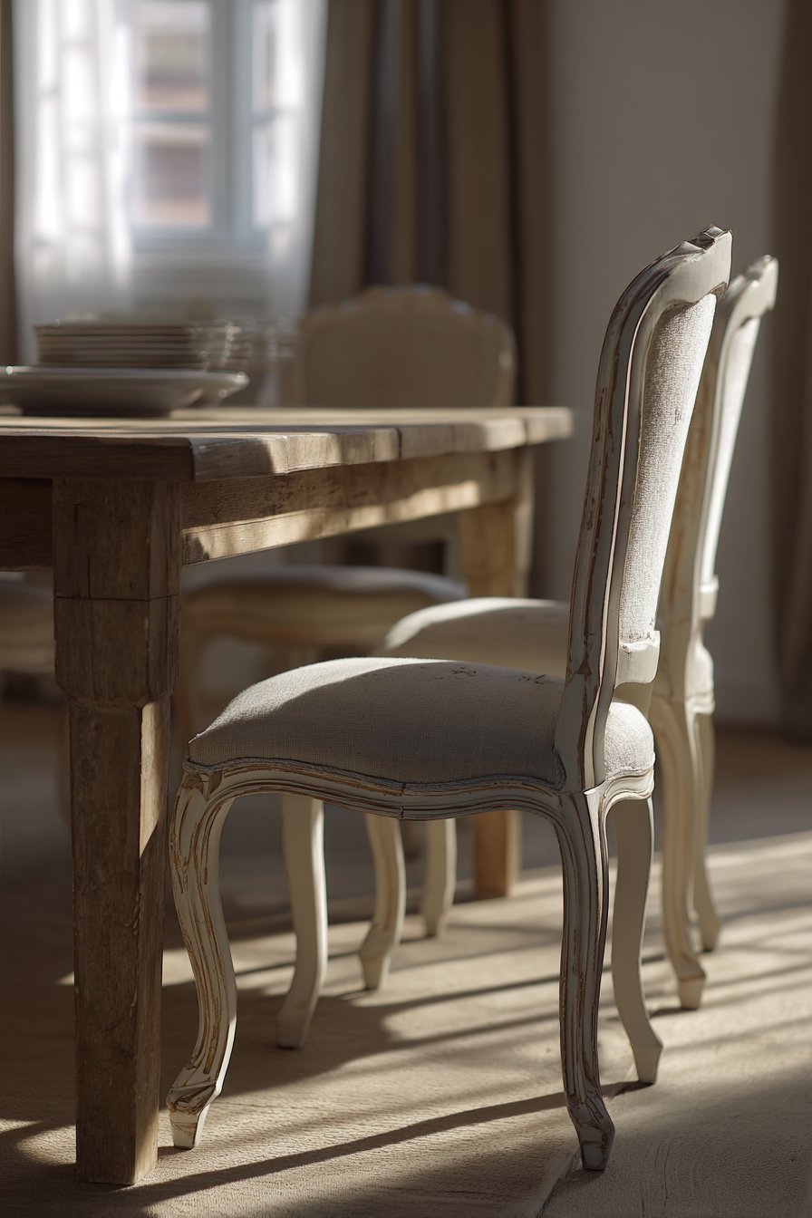 French Country Carved Frame with Linen Upholstery