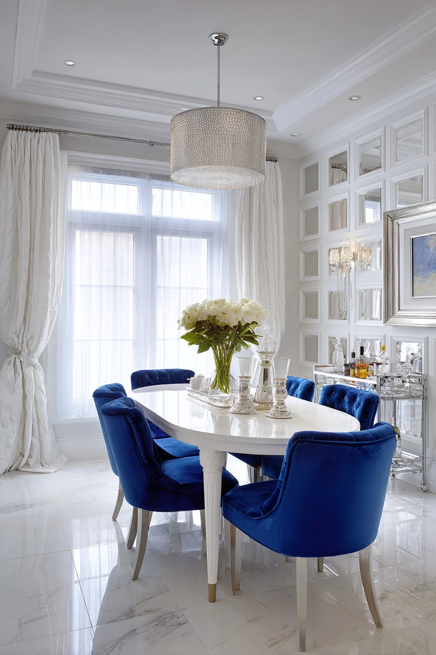 High-Gloss White and Sapphire Glamour