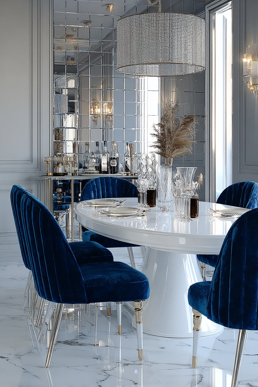 High-Gloss White and Sapphire Glamour