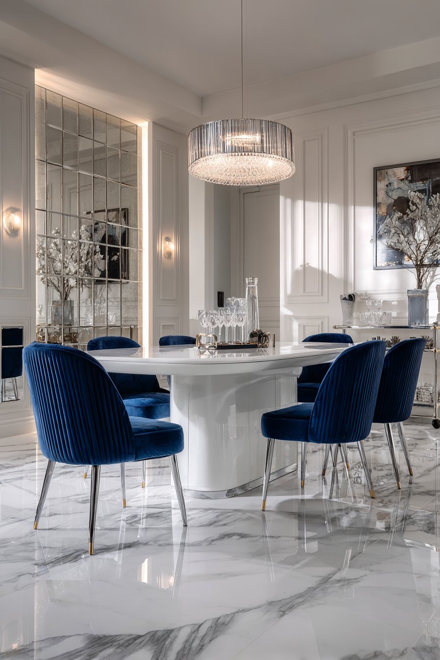 High-Gloss White and Sapphire Glamour