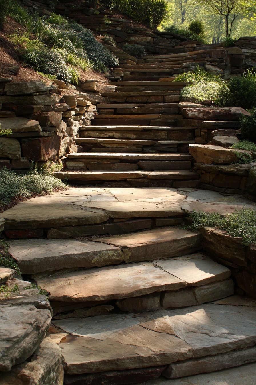Terraced Fieldstone with Built-in Seating