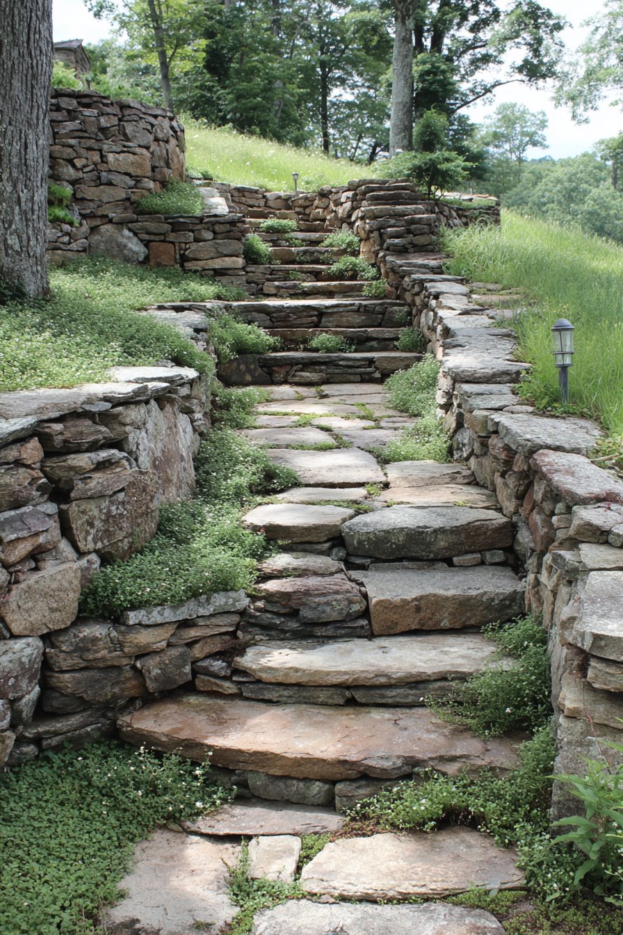 Terraced Fieldstone with Built-in Seating