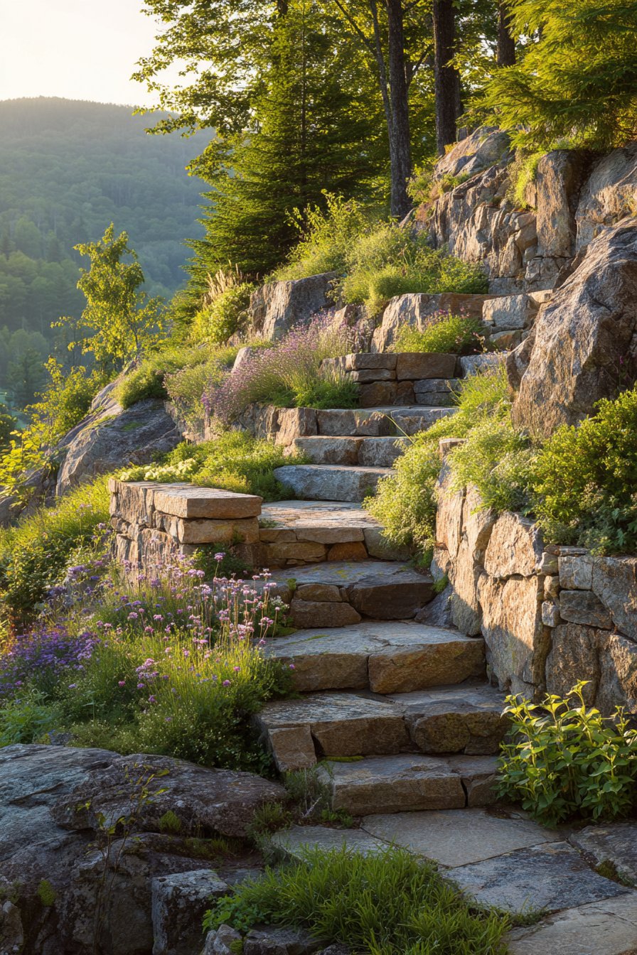 Terraced Fieldstone with Built-in Seating