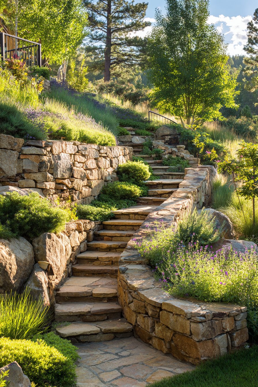 Terraced Fieldstone with Built-in Seating
