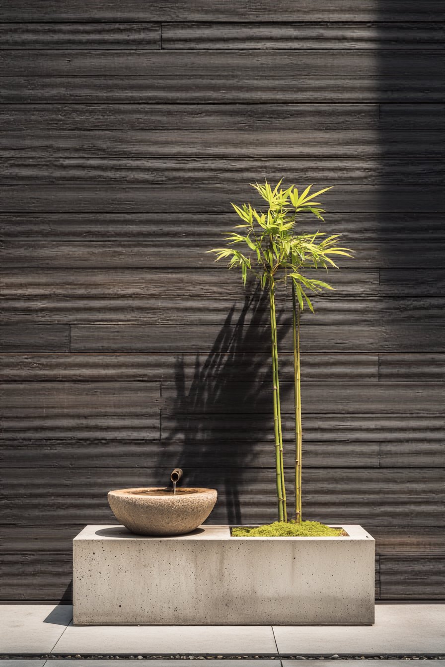 Japanese-Inspired Black Cedar Screen with Bamboo