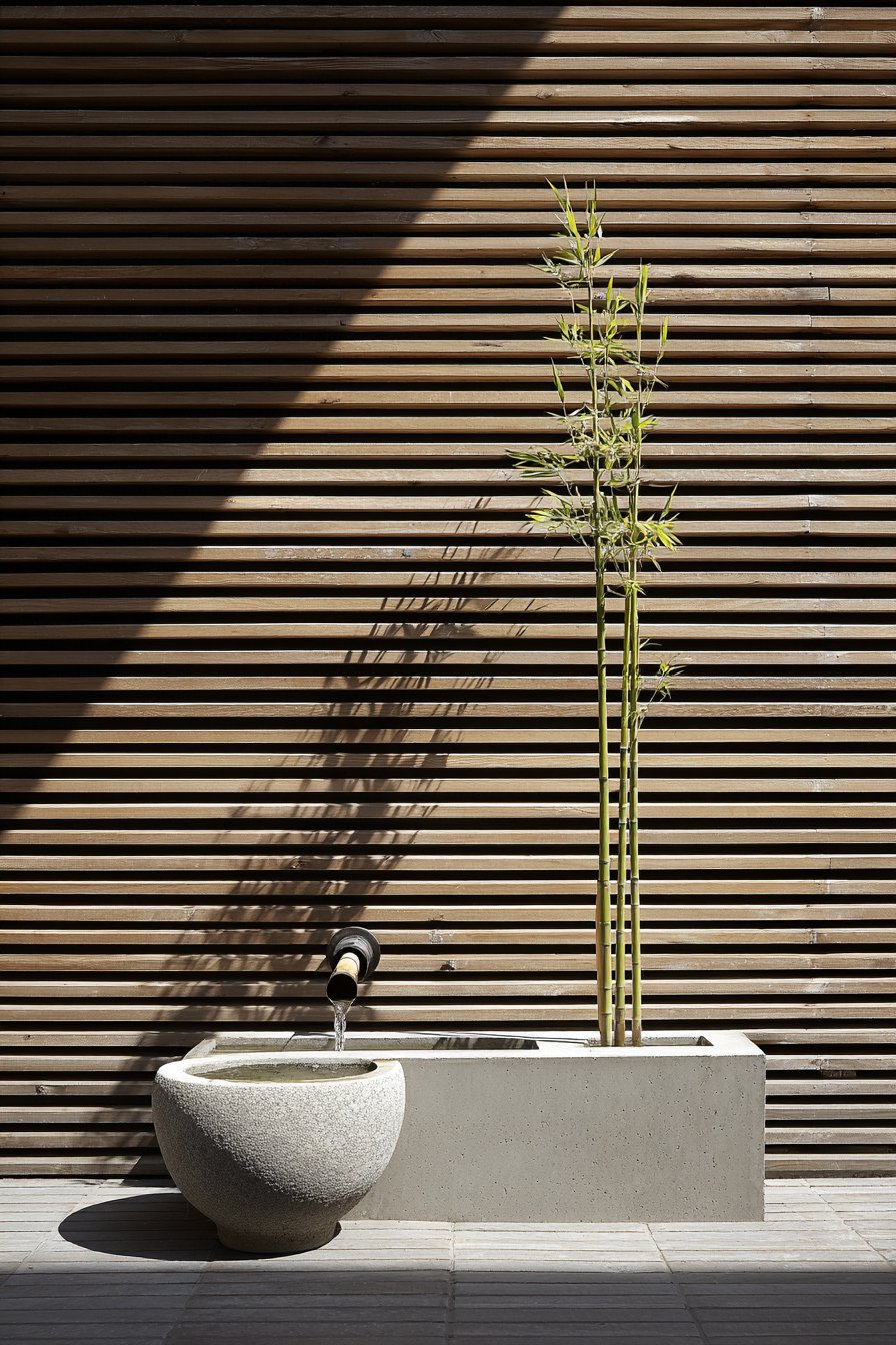 Japanese-Inspired Black Cedar Screen with Bamboo
