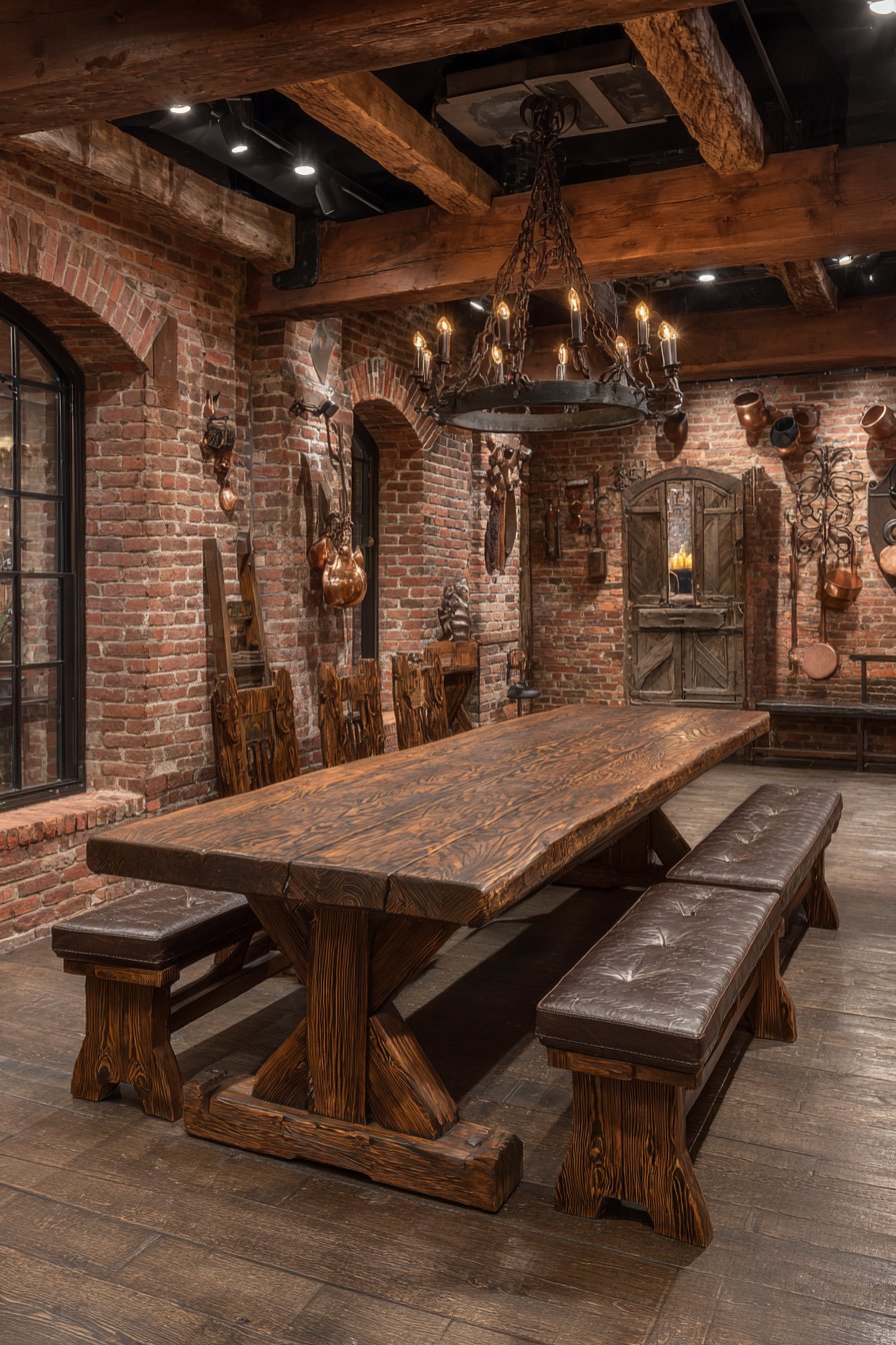Rustic Oak Refectory Table with Bench Seating